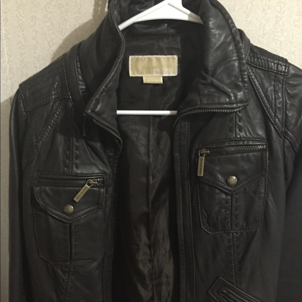 Michael kors brown leather jacket